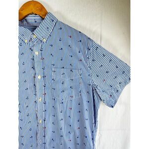 Banana Republic Grant Slim Fit Short Sleeve Shirt - Luxe Stretch Poplin L Anchor